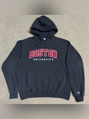Boston University Pullover Hoodie Sweatshirt Mens Medium Gray College Champion